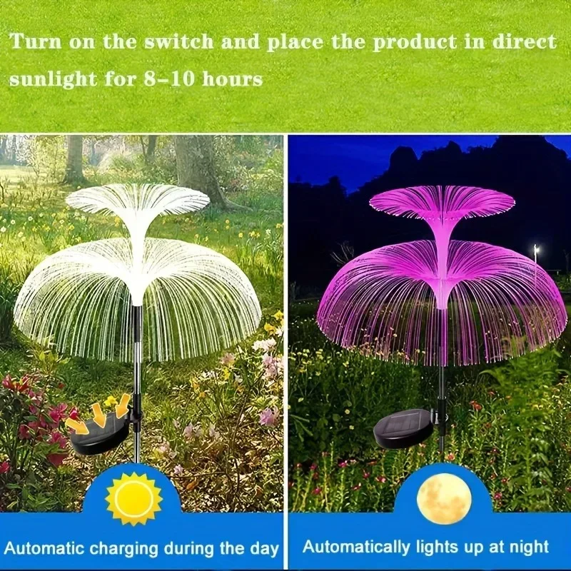 1PC Outdoor Solar Garden Lights 7 Colors Variable Solar Stake Jellyfish Reed Lights Solar Outdoor Color Changing Lights LED
