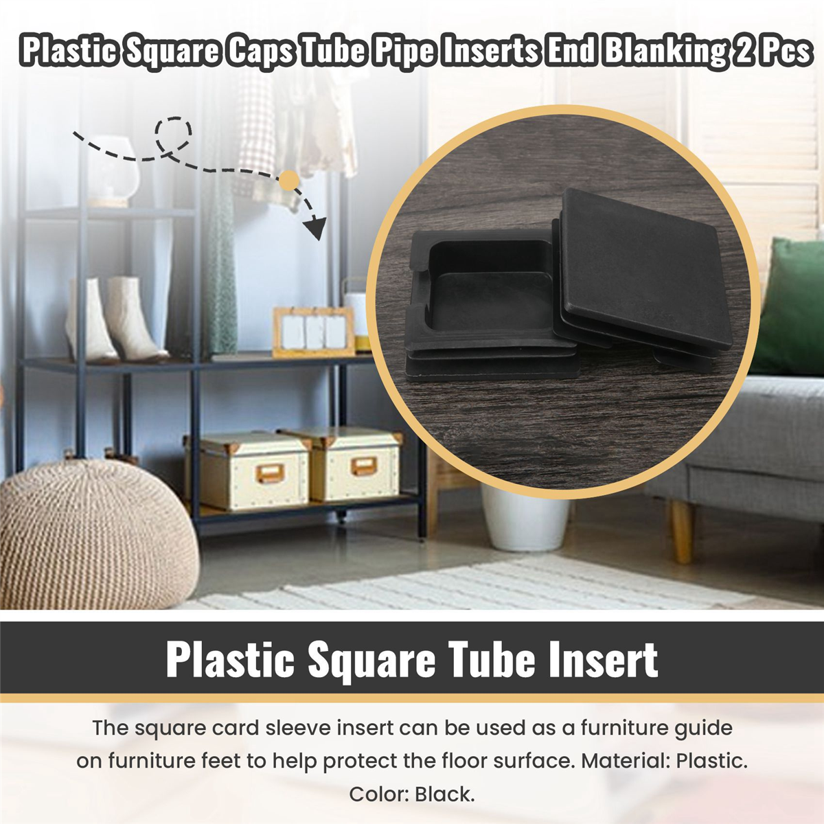 75 มม. x 75 มม. พลาสติกสแควร์หมวกท่อแทรก End Blanking 2 ชิ้น