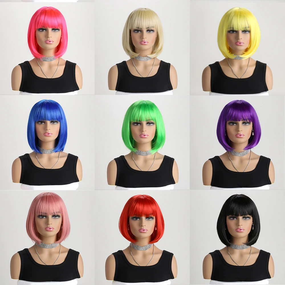 Hitzebeständige kurze Bob-Perücke mit Pony für Damen, perfekt für Halloween, Geburtstag, Kostümparty oder den täglichen Gebrauch