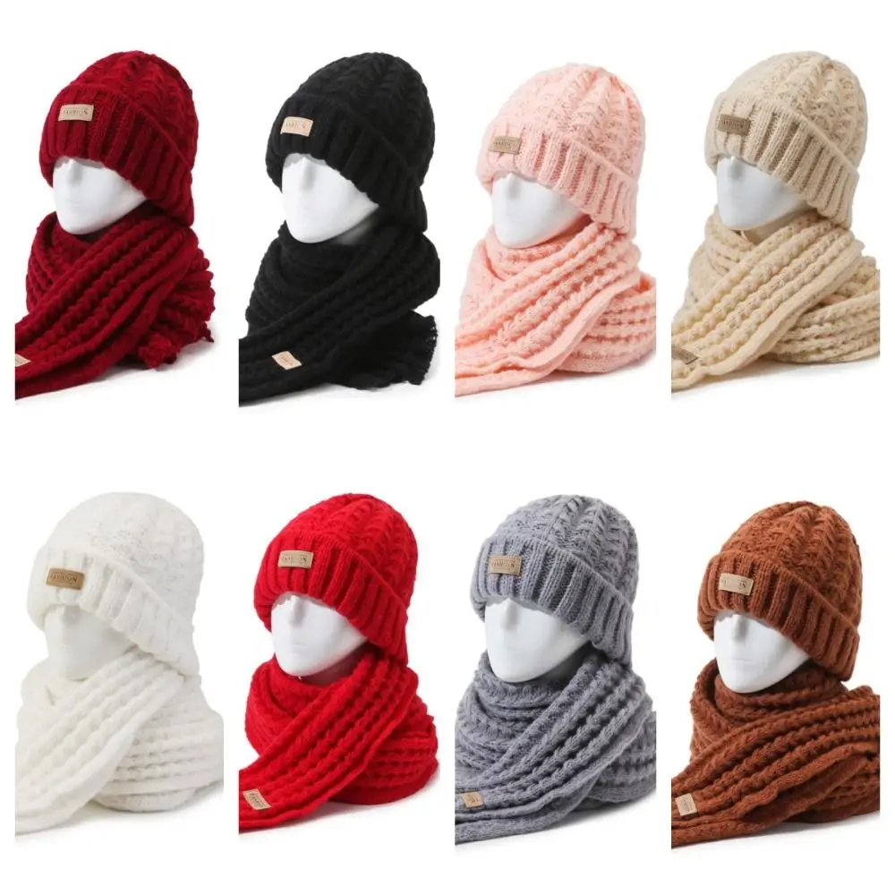 Gorro de punto a prueba de viento para invierno y otoño, bufanda de estilo coreano, protector de cuello grueso, conjunto de gorro, bufanda cálida suave Simple, 2 uds.