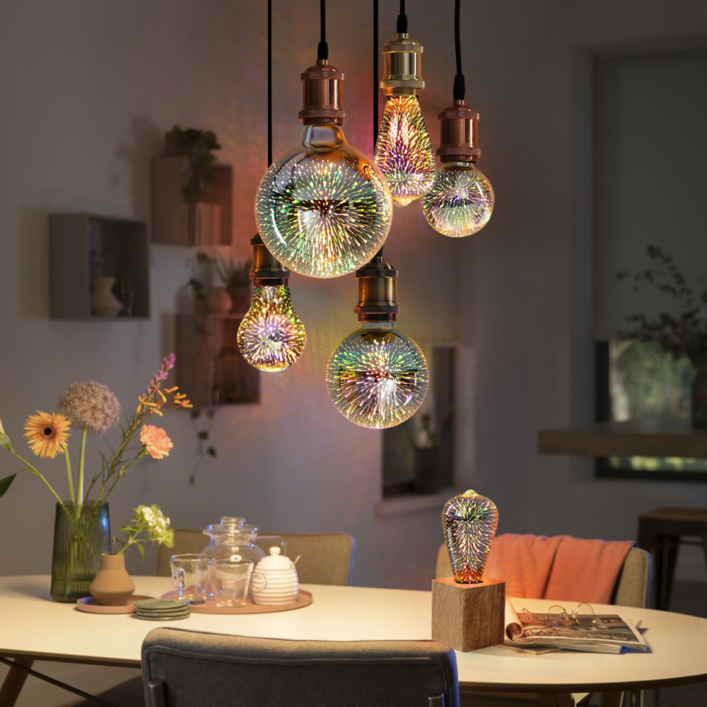3D 장식 LED 에디슨 전구 E27 6W 110V 220V 빈티지 스타 불꽃 놀이 램프 휴일 밤 빛 앰플 LED 램프 조명