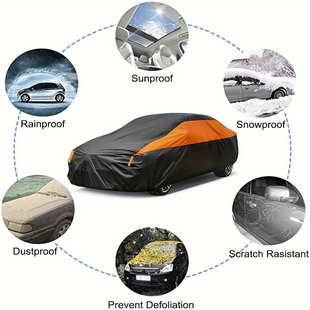 ผ้าคลุมรถกลางแจ้งกันน้ํา Sun Rain หิมะป้องกัน UV Auto Universal SUV/Sedan 190T รถป้องกันครอบคลุมเต็มรูปแบบ