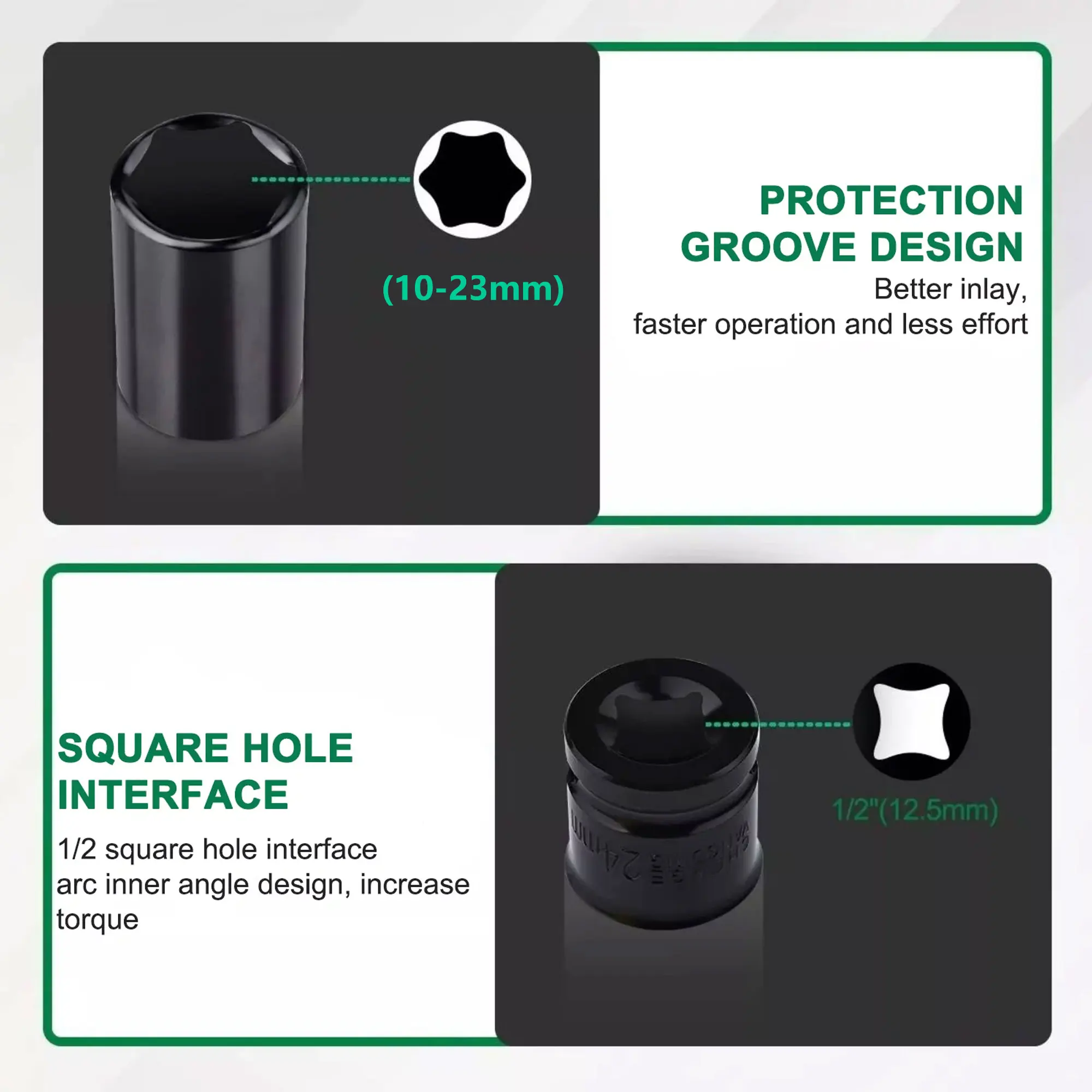 1 Set Impact Socket Set, 1/2" Drive Metric Size (10-23mm) Socket Spanner, CR-V Steel Deep Impact Socket Set For 1/2 Socket Set F