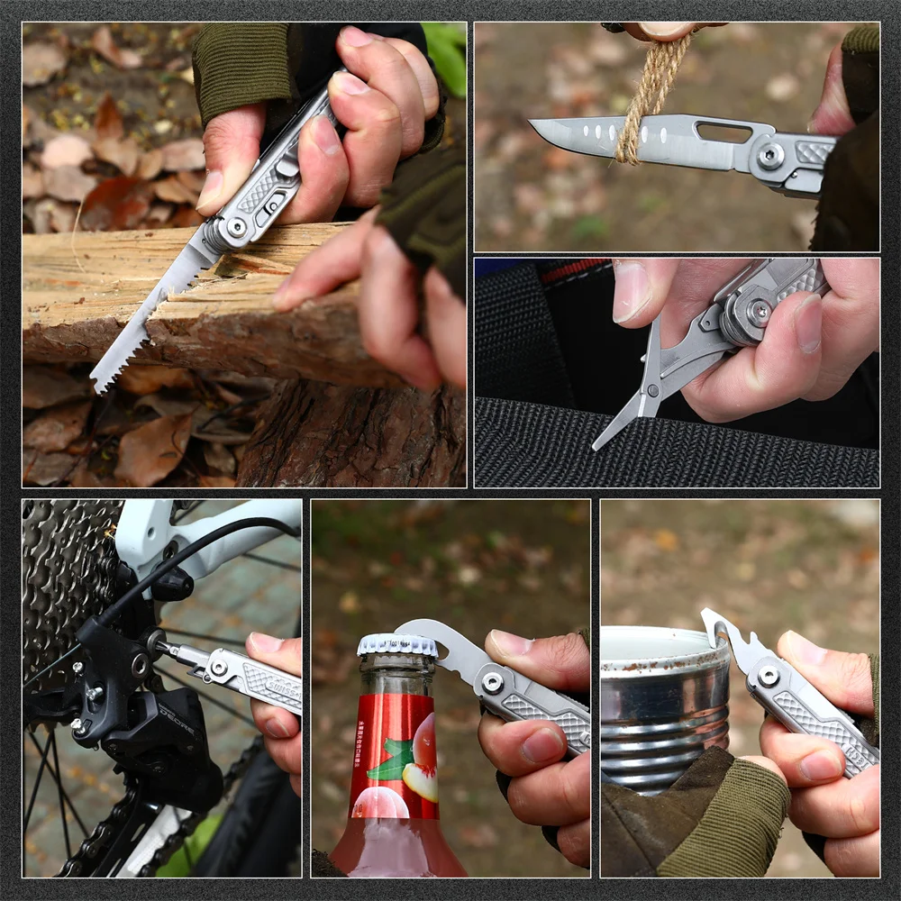SWISS TECH 11 en 1 Mini cuchillo plegable multiherramienta EDC herramientas tácticas de supervivencia para acampar cuchillo de bolsillo al aire libre tijeras destornillador