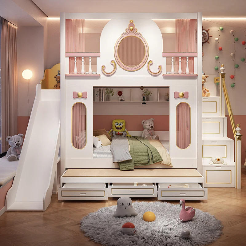 Children's bed Girl on and off bed Dream castle Princess bed Up and down with the same width Double bunk high