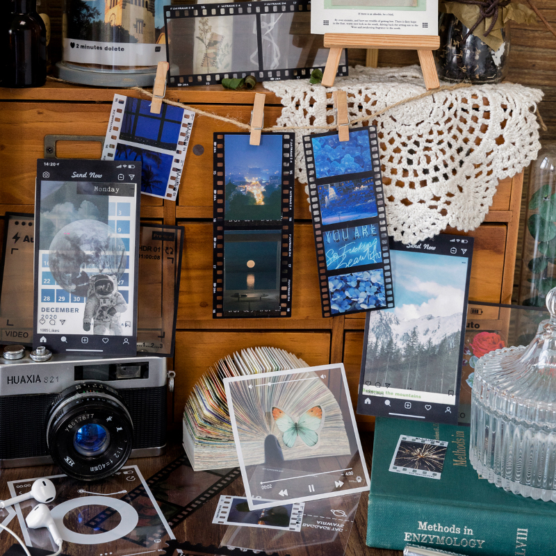 Yoofun 15 個ヴィンテージフィルムフレーム PET ステッカー DIY 日記透明フォトフレーム装飾ラベルアルバムスクラップブッキングジャーナルデコ