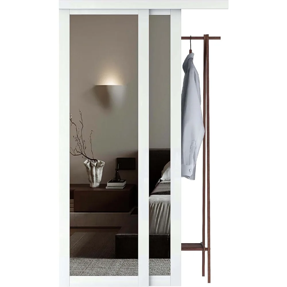 48 X 80 Inch Mirrored Sliding Closet Doors, with Hardware Kit, Upgraded Shatterproof Sliding Mirror Interior Door