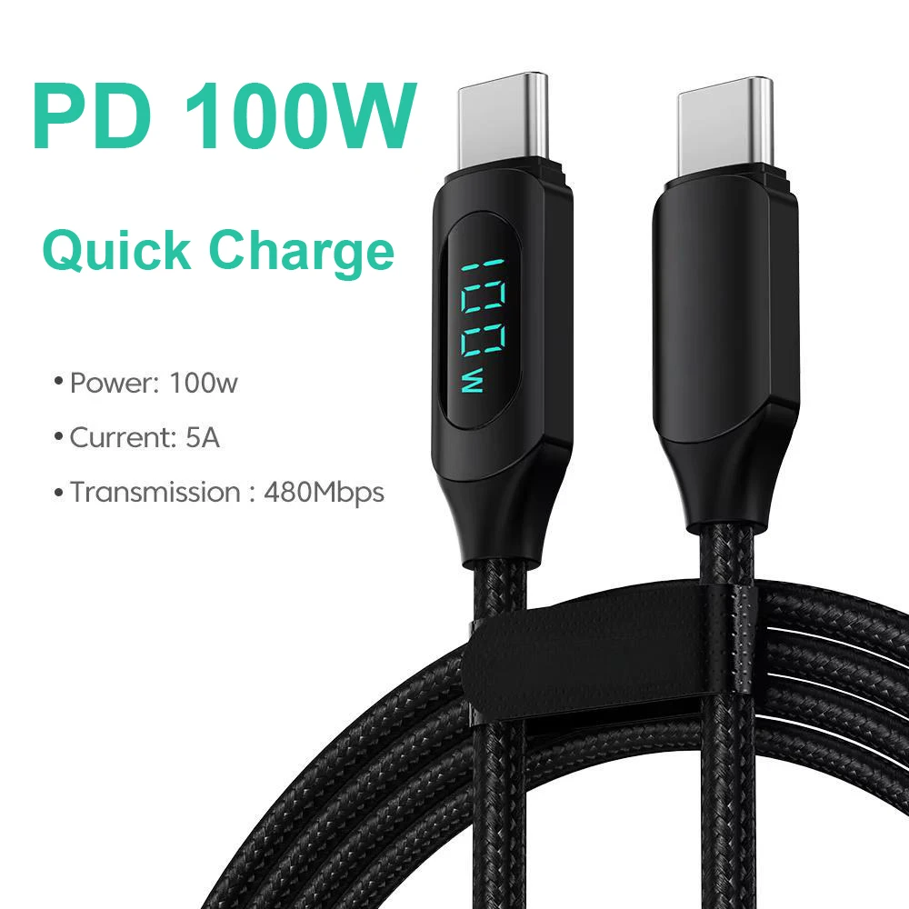 100W 1m/2m affichage numérique en temps réel Type C à Type C câble PD chargeur rapide USB C vers USB C câble pour iphone 15 16 cordon de données fil