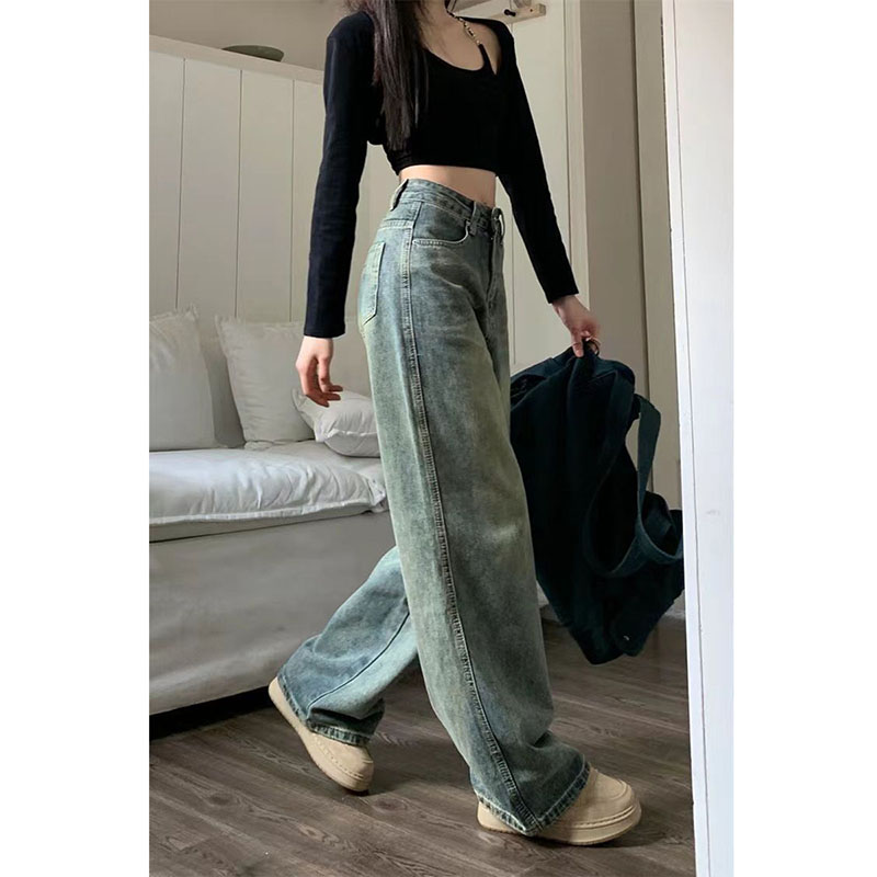 ヴィンテージ 90S だぶだぶのストレートデニムパンツ女性 Y2K ハイウエストルーズワイドレッグジーンズ女性ストリートオールマッチカジュアルパンツ新