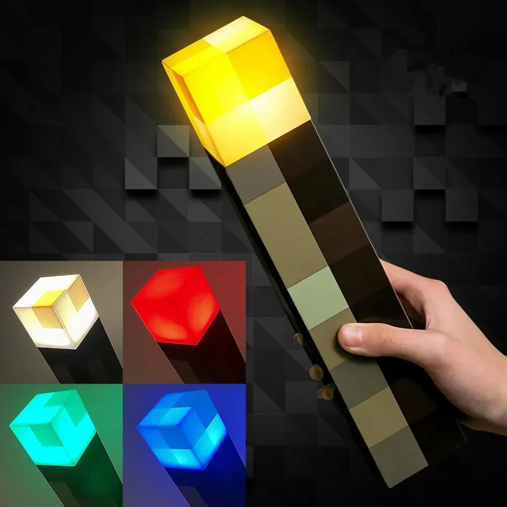 MC Game Brownstone lámpara de antorcha LED 8 colores luz de noche LED lámpara de mesa decorativa para dormitorio carga USB con hebilla juguetes para niños regalos