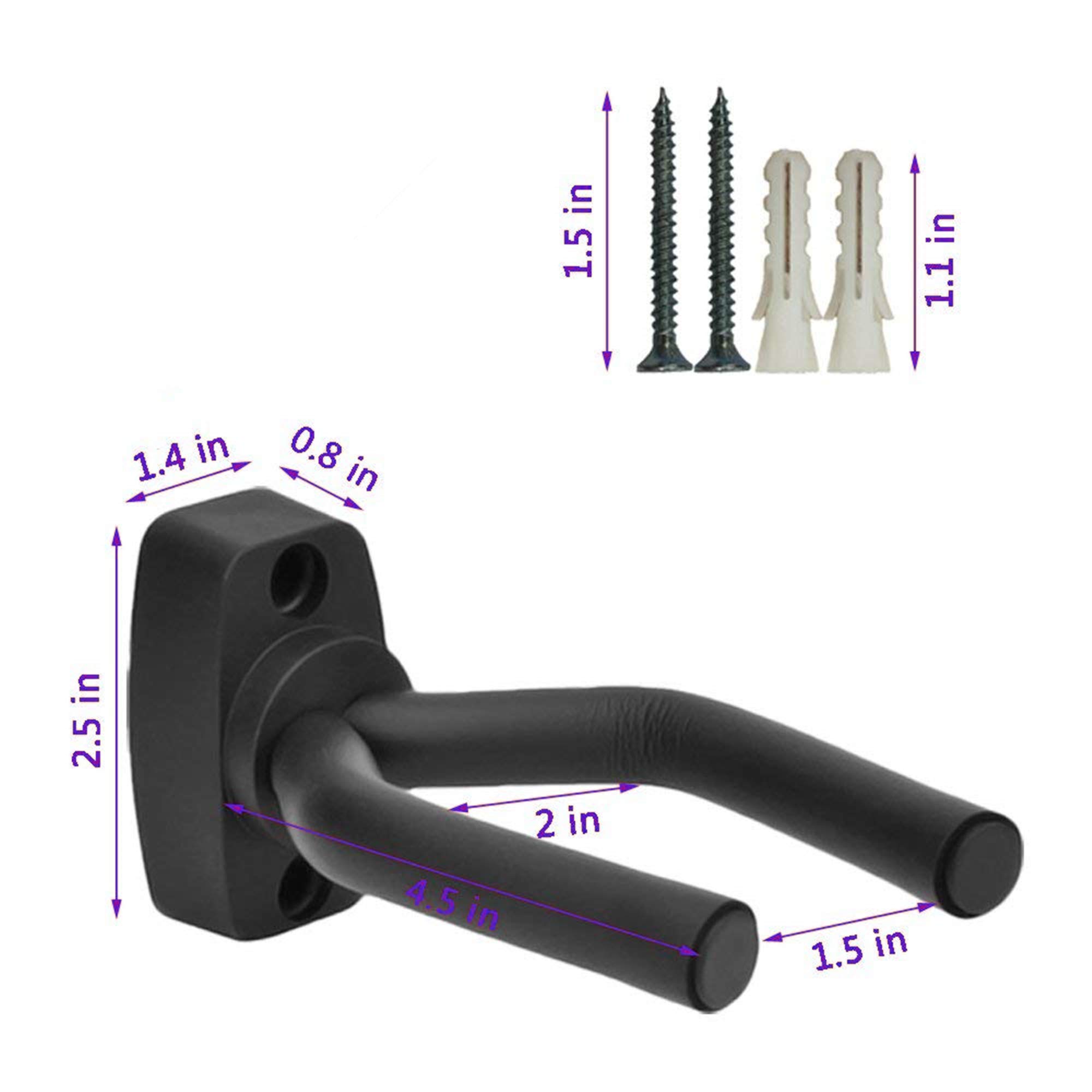 Miwayer Wandhanger voor gitaar van 1 tot 10 stuks, zwarte haak voor alle maten, bas, mandoline, banjo, ukelele, gitaaraccessoire