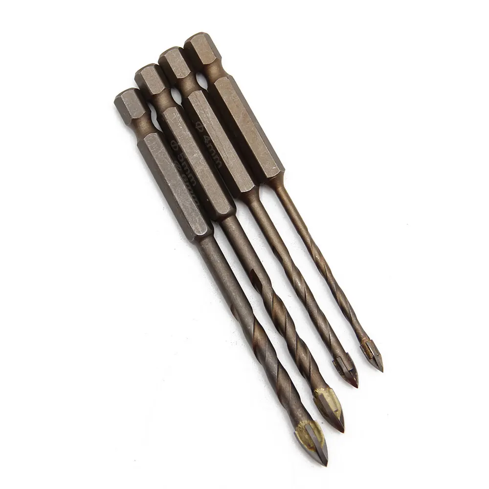 4 PC หกเหลี่ยม Handle CROSS เจาะกระจกบิตกระเบื้องเซรามิคเจาะเบเกอรี่สีเหลืองเกลียวเซรามิคเจาะ Overlord เพชรเครื่องมือ
