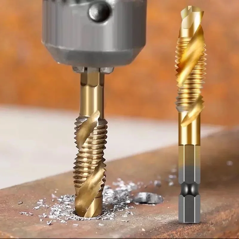 6 ชิ้น M3-M10 สกรู Tap เจาะ Bits Hss Taps Countersink Deburr ชุดเมตริกผสมเหล็กความเร็วสูง 1/4 ใน Quick Change Hex