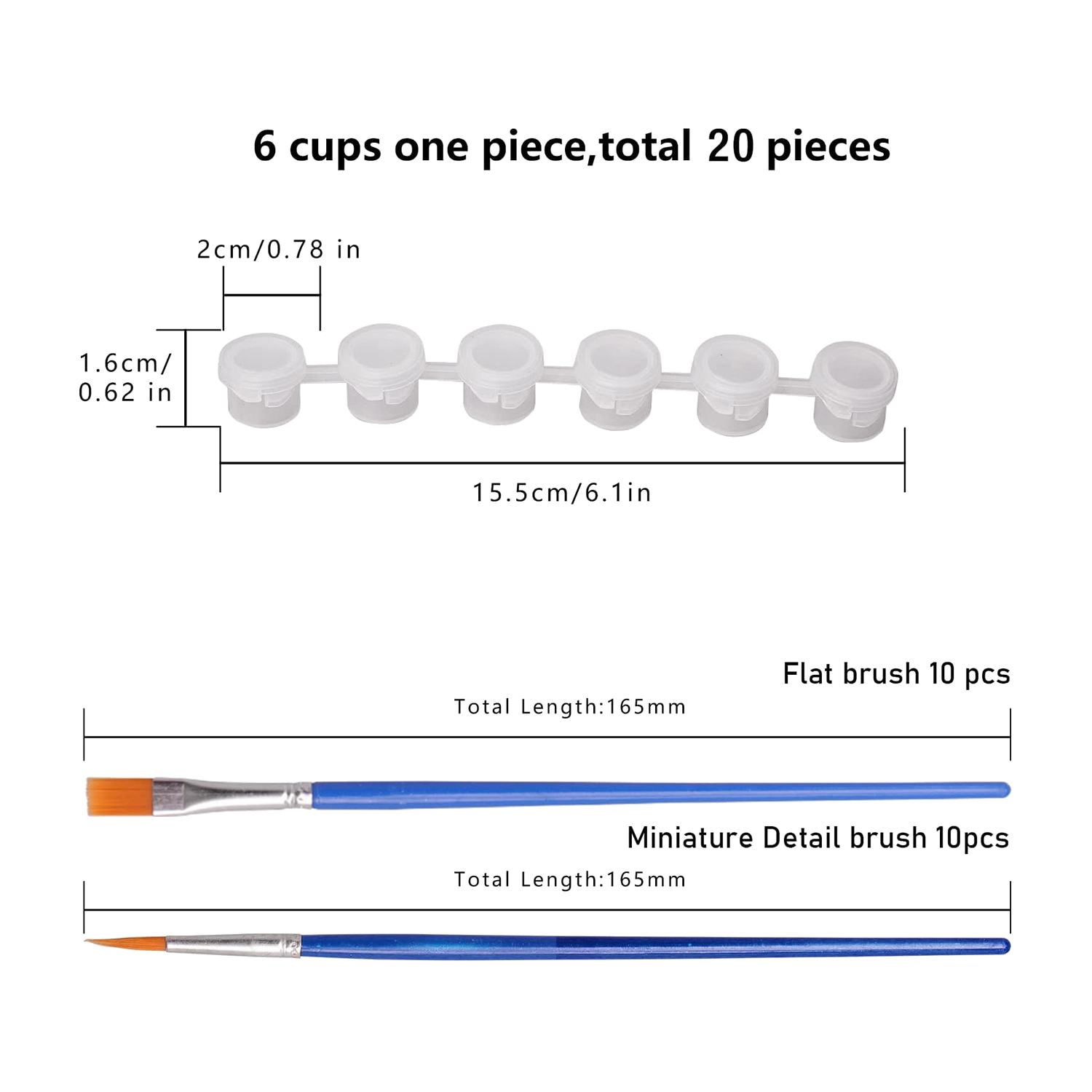 空のペイントストリップと20個のペイントブラシ、ペイントカップ、透明なプラスチック製の保管容器、3ml、0.17オンス、最新、20ストリップ、120ポット