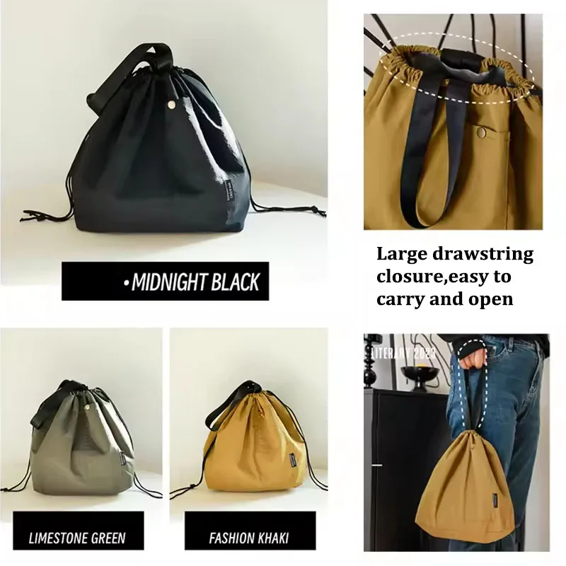Sac à déjeuner japonais coréen en toile de coton, grand sac de rangement de pique-nique isolé thermique Portable avec cordon de serrage de couleur unie