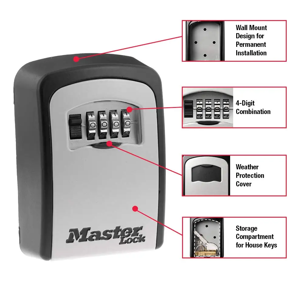 Master Lock Key Storage Box Stainless Steel Wall Mount Outdoor Lock Box for House Keys Key Safe with Combination Lock Large