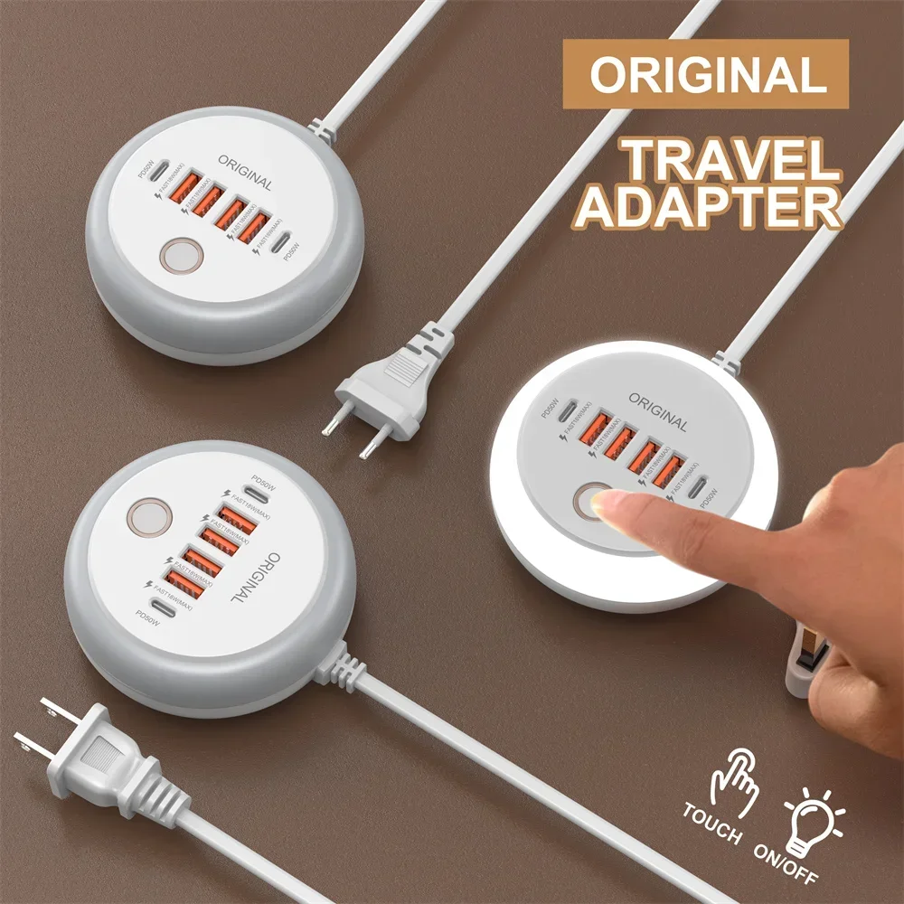 50W Multi Port Power Strip USB C Socket Type C Fast Charging Wall Charger USB Adapter For iPhone15 16 Quick Mobile Phone Charger