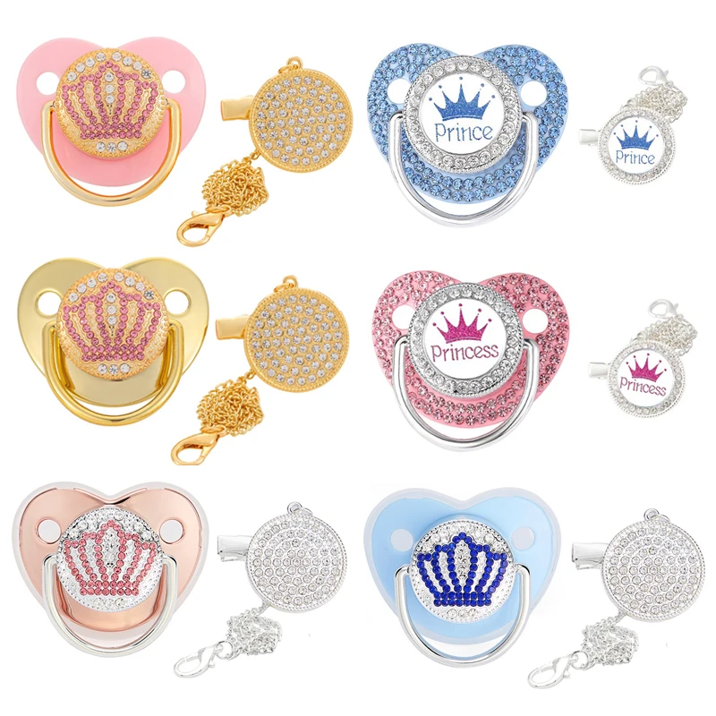 Chupete de corona ostentosa con chupetes, Clip de cadena, sin BPA, silicona, chupete para pezones, regalo para bebés recién nacidos, niños y niñas de 0 a 24M