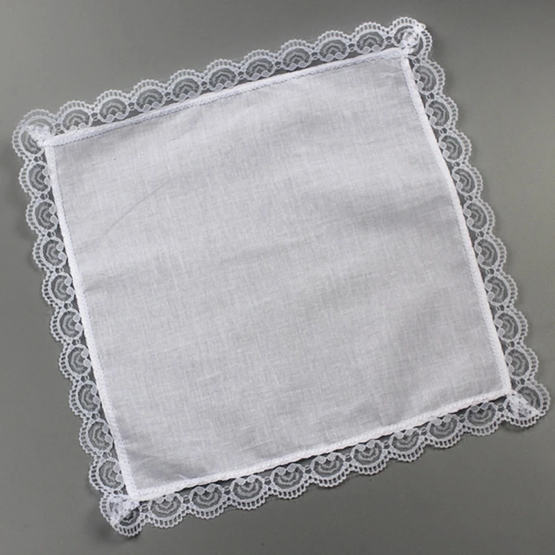 น้ำหนักเบาผ้าเช็ดหน้าสีขาวผ้าฝ้ายลูกไม้ Trim Hankie ล้างทำความสะอาดได้ผ้าเช็ดตัวกระเป๋าผ้าเช็ดหน้าสำหรับผู้ใหญ่งานแต่งงาน H9ED