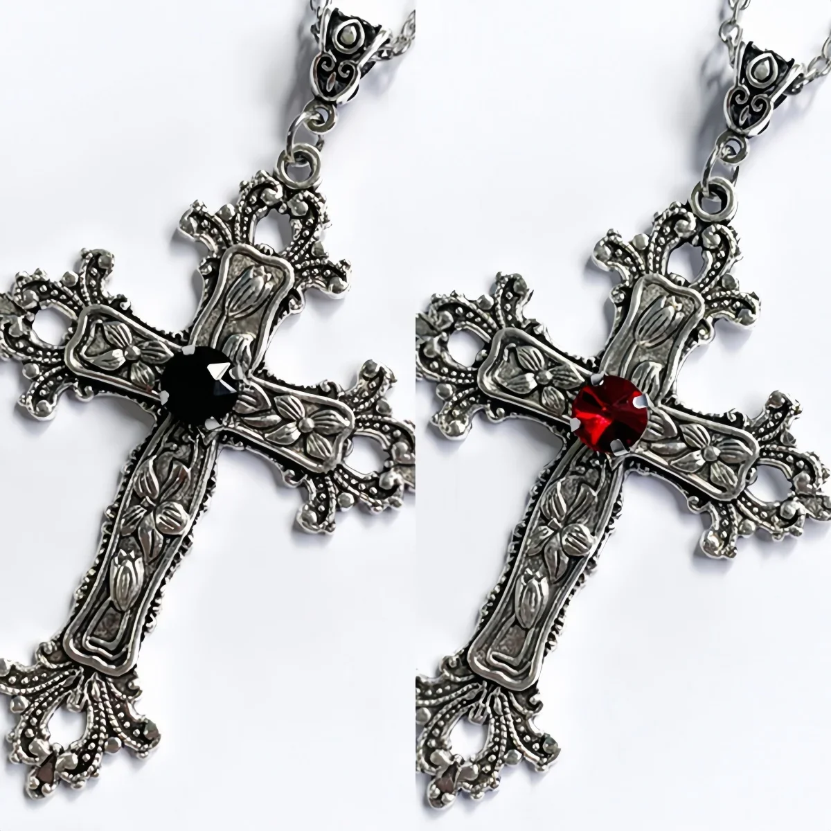 Collane con ciondolo croce grande in cristallo punk per donna uomo Collane a catena con clavicola croce irregolare gotica Gioielli estetici