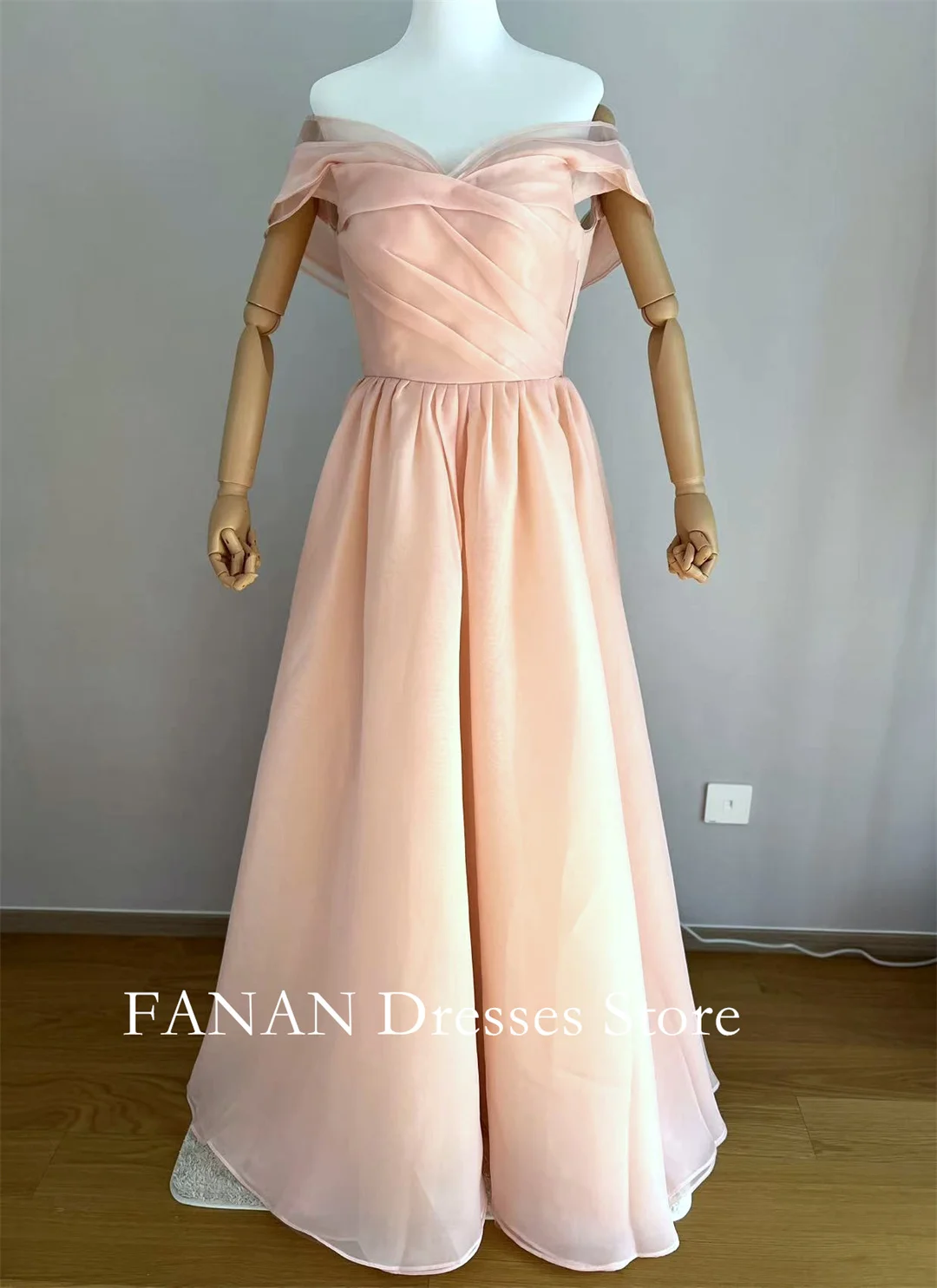 FANAN 맞춤형 핑크 이브닝 파티 드레스, 오간자 코리아 백리스 구김, 웨딩 여성 가운, 이벤트 무도회 가운