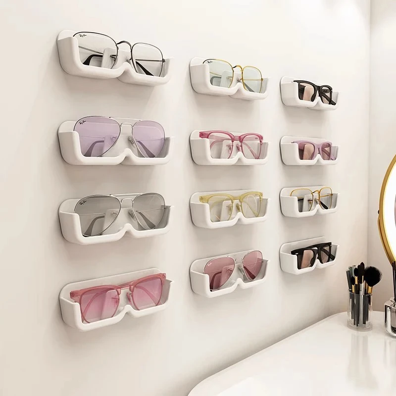 Self-Adhesive Wall-Mounted Glasses Organizer & Display Space-Saving Sunglasses Storage Rack for Modern Home Bathroom or Office