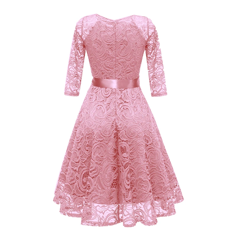 ผู้หญิงใหม่หวานลูกไม้ V คอสามไตรมาสแขนเสื้อ Midi ชุดราตรี Plus ขนาด Robes Soirees Multicolor Party ชุดอย่างเป็นทางการ