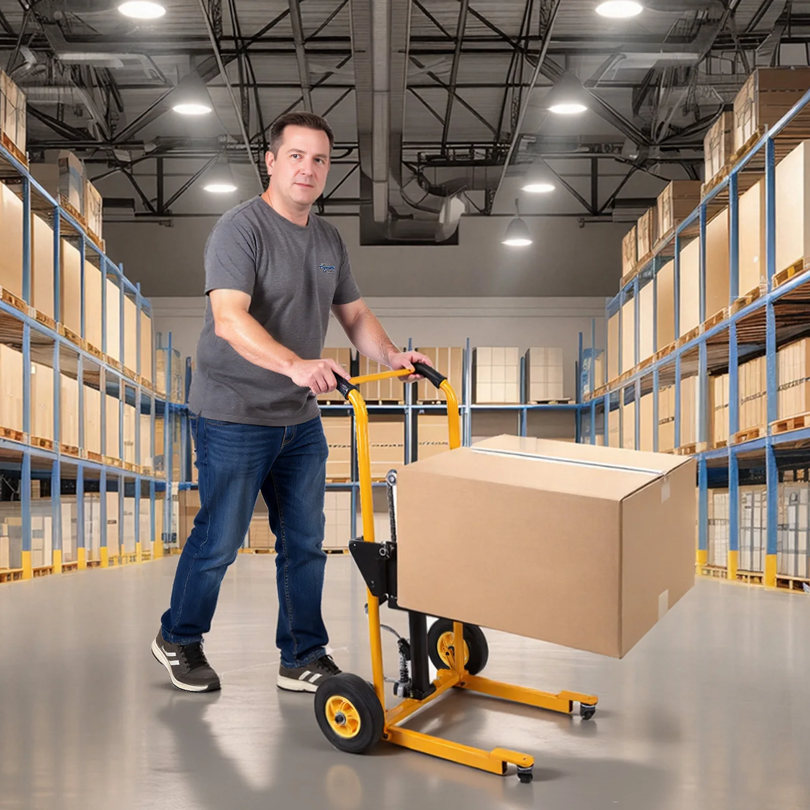 Mini Forklift Portable Pallet Jack Table Cart with Swivel Wheels Hand Push Loading Trolley Lightweight for Commercial & Industry