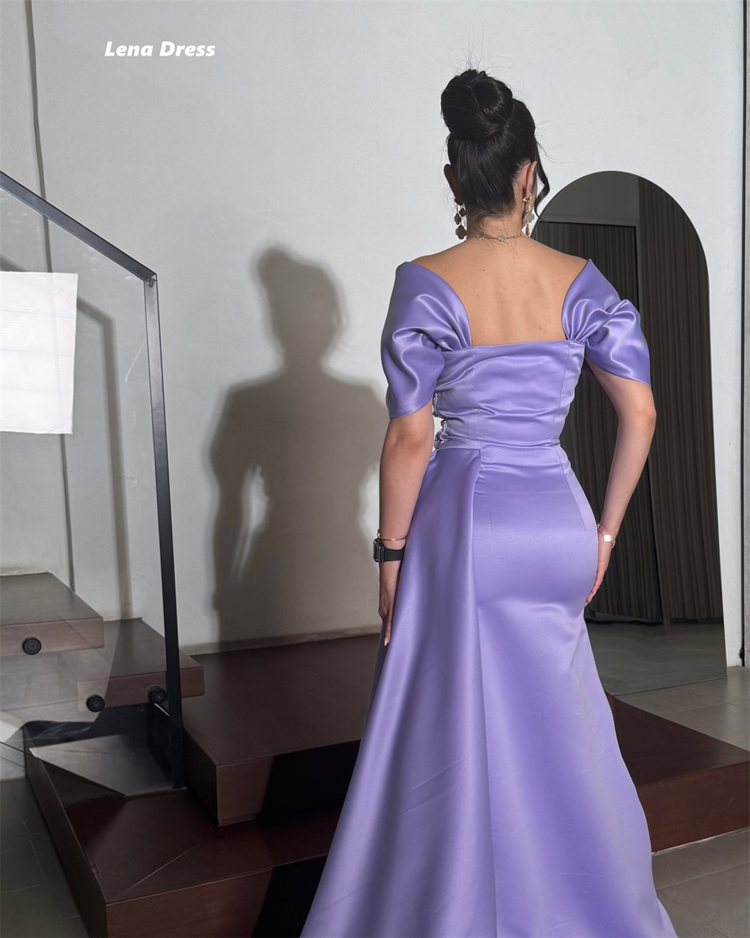 Lena fleur brodée dentelle robes de bal 2025 Robe de soirée de luxe femme sur mesure queue de poisson châle robes de bal Robe de soirée