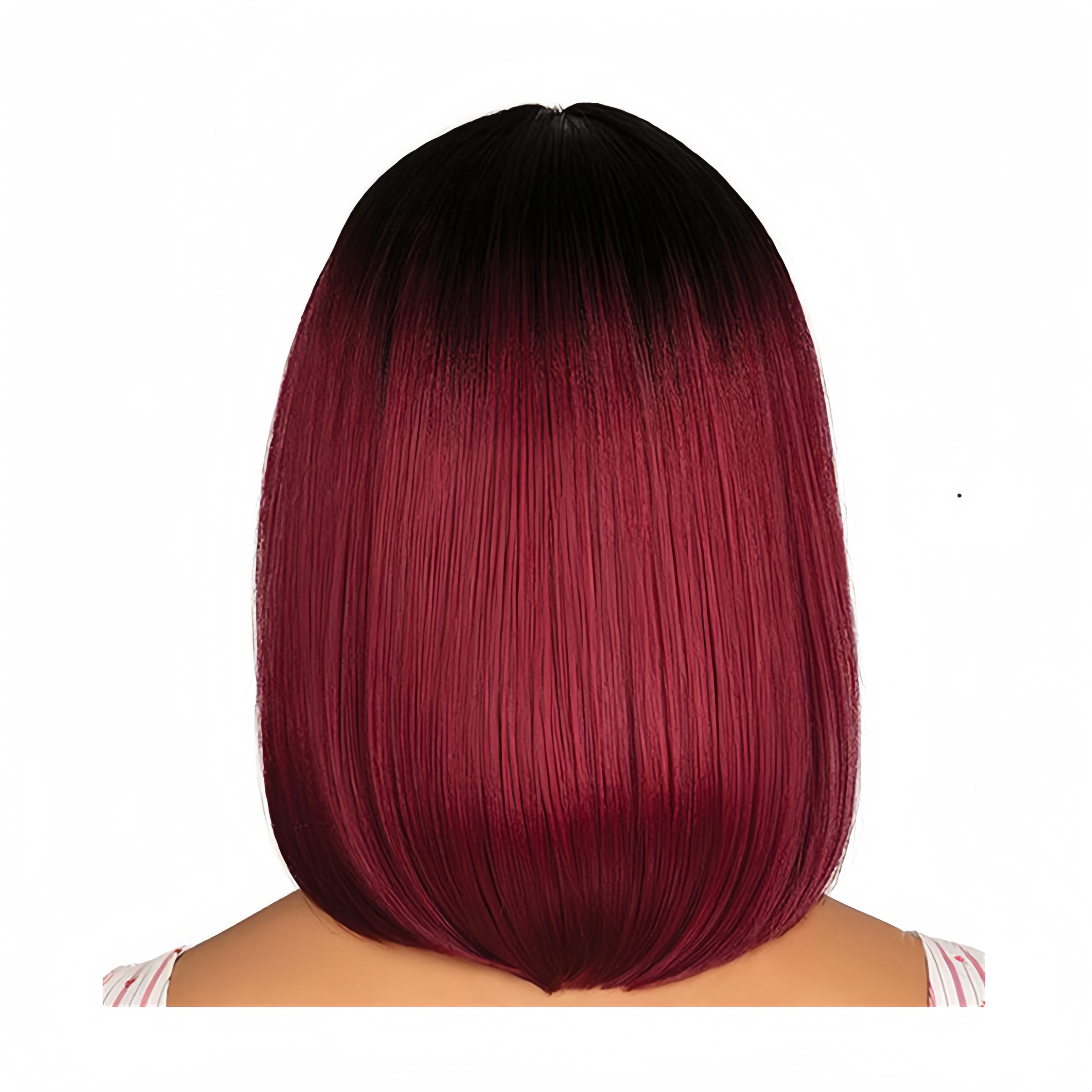 Peluca bobo teñida europea y americana de moda, pelo corto y liso para mujer, pelo de fibra sintética de color rojo vino degradado negro