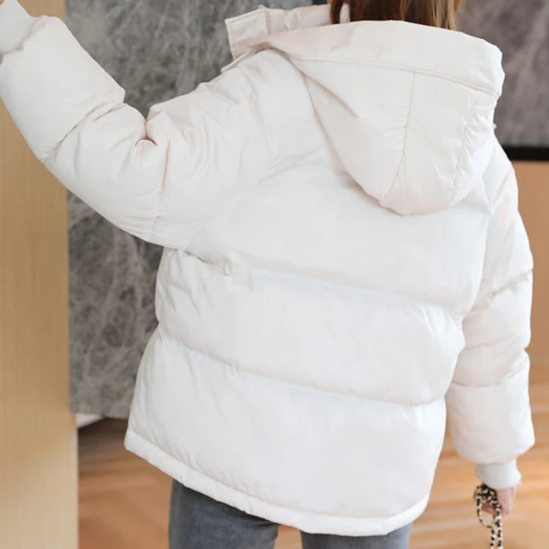2021ฤดูหนาวผู้หญิง Hooded Zipper หลวมเสื้อแจ็คเก็ตสตรีสีทึบหนาเสื้อใหม่