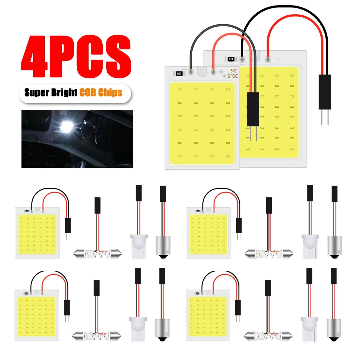 4 Uds. Bombillas LED COB de adorno 31mm 36mm 39mm 41mm con enchufe T10 BA9s C5W luz de techo de coche Auto Interior lectura de licencia Led