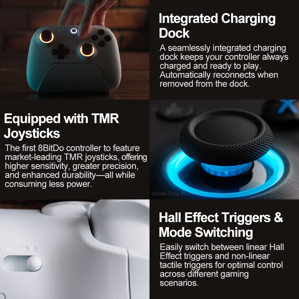 Беспроводной контроллер 8BitDo Ultimate 2, геймпад с 8-скоростной эксклюзивной технологией, TMR RGB-подсветка, джойстики для ПК Android