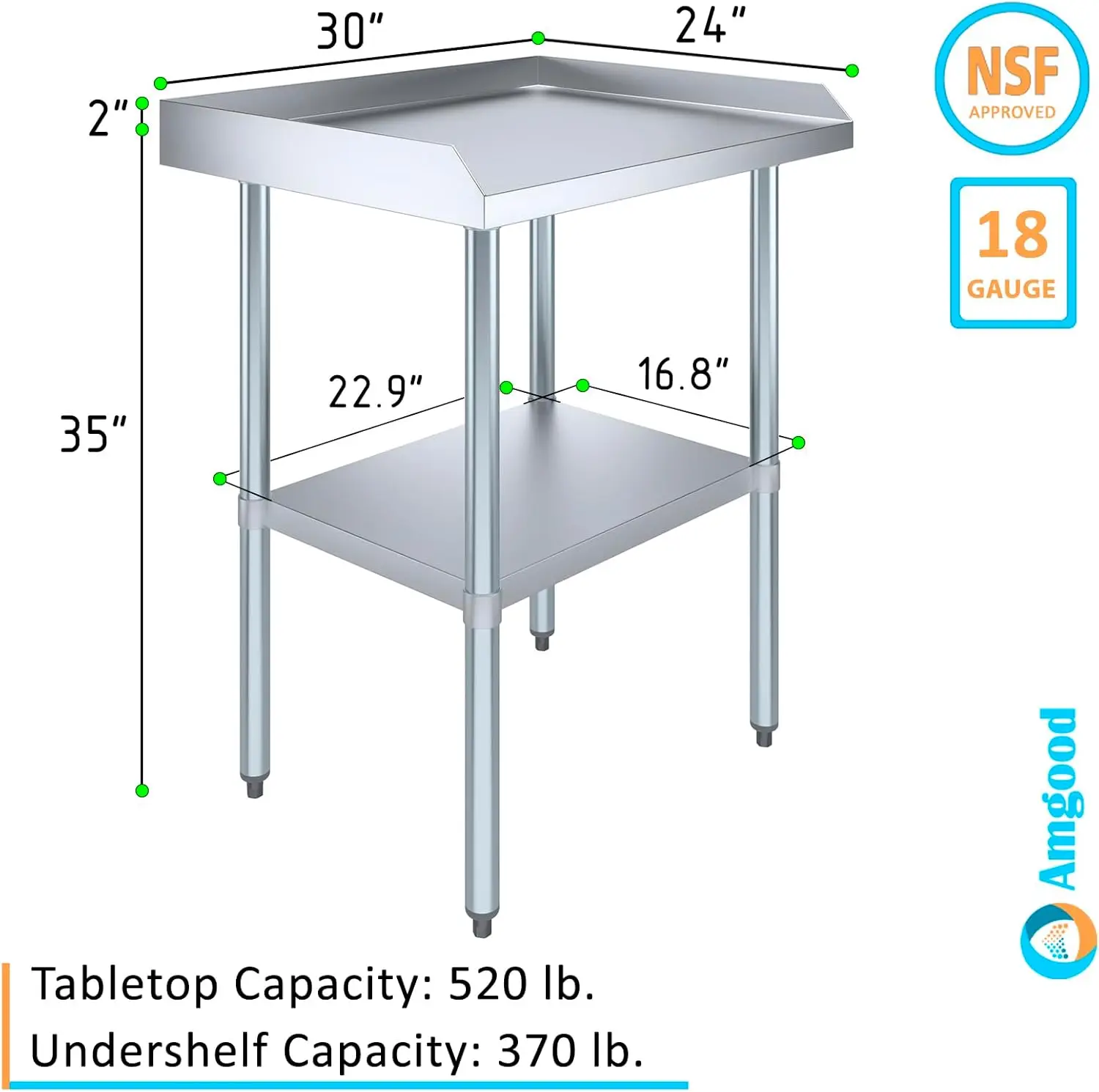 Commercial Work Table with Backsplash and Sidesplashes72" Long x 30" Deep