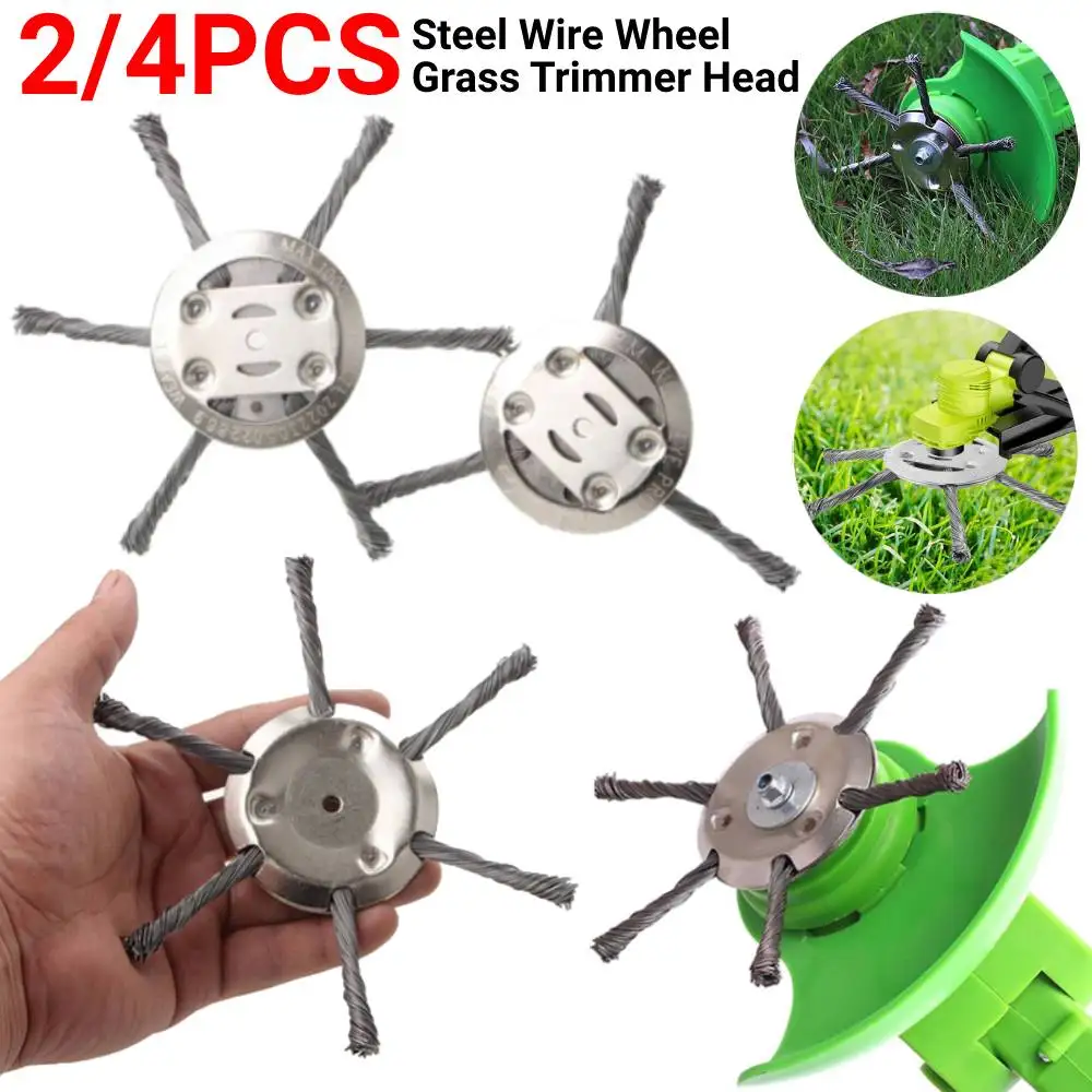 Cabezal de corte de césped con rueda de alambre de acero, cabezal de cepillo Universal para malas hierbas, cabezal de desbrozadora de jardinería, accesorios de herramientas eléctricas para cortacésped, 2/4 Uds.