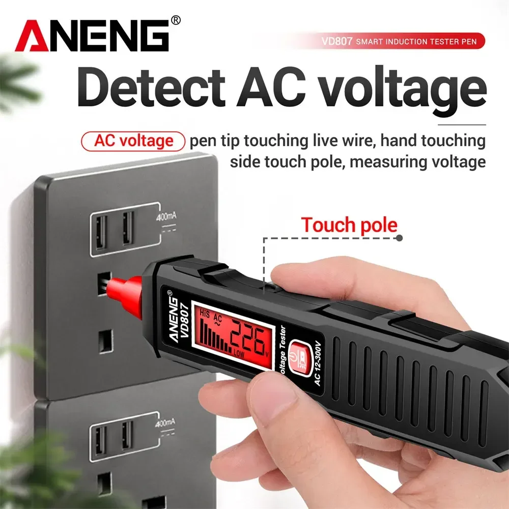 ANENG VD807-probador de voltaje Digital, detectores de pluma, sin contacto, reducción de voltaje CA, NCV, herramientas de prueba de cable vivo cero