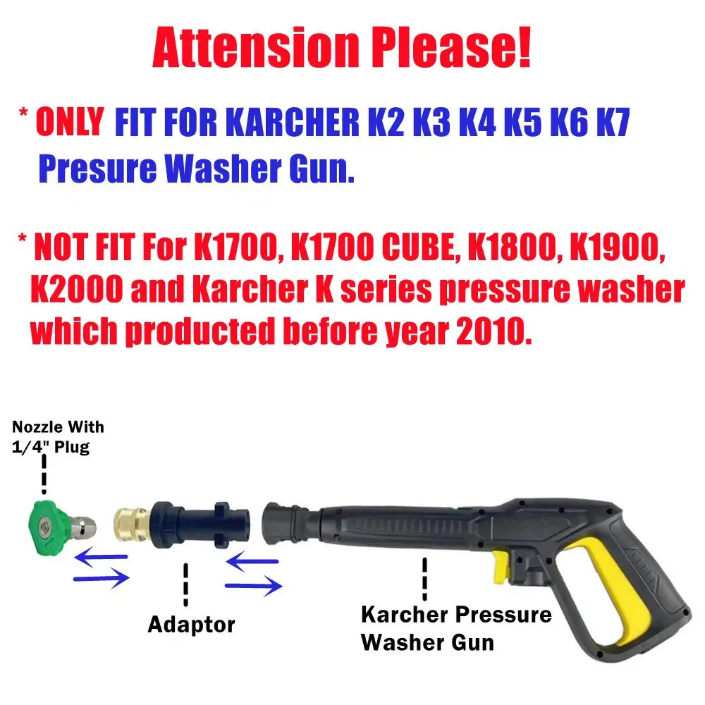 4000 PSI Karcher Adaptor To 1/4" Quick Connect With 5 Sprayer Nozzles For K2 K3 K4 K5 K7 High Pressure Wash Water Gun