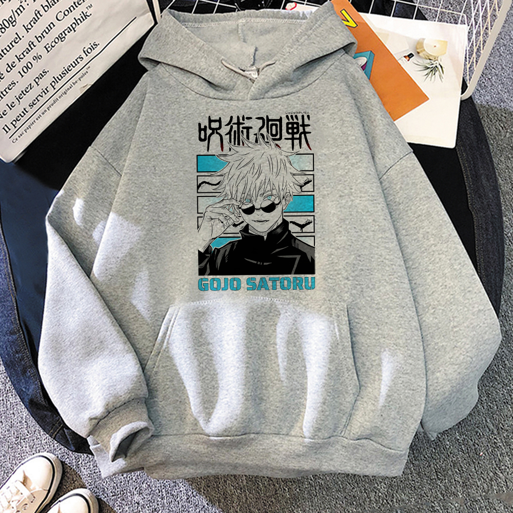 Anime Jujutsu Line Hoodies Men Manga Gojo Satoru Sudadera Con Capucha Hombre Y2k Japan Style Cartoons sweatshirt male Grey Tops