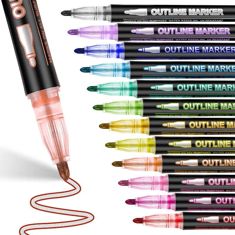 8/12/24/36/48 colors Double-line Outline pen contour pen Dream flash pen Metal color marker DIY handbook fluorescent marker