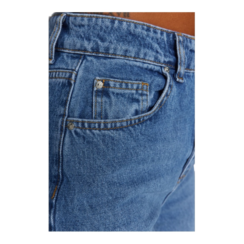Trendyol TYZA-Jean en denim uni pour femme, jambes larges, décontracté, sans ceinture