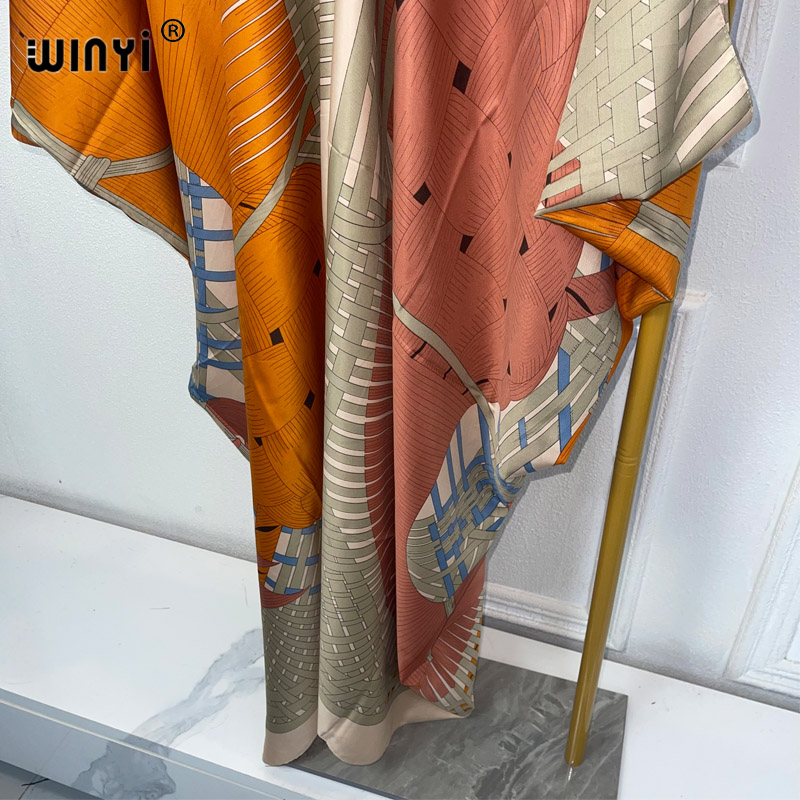 WINYI zomer kaftan koeweit Vrouwen Boho print Strand Maxi Jurk abaya dubai luxe abaya moslim vrouw dubai Mode avondjurk