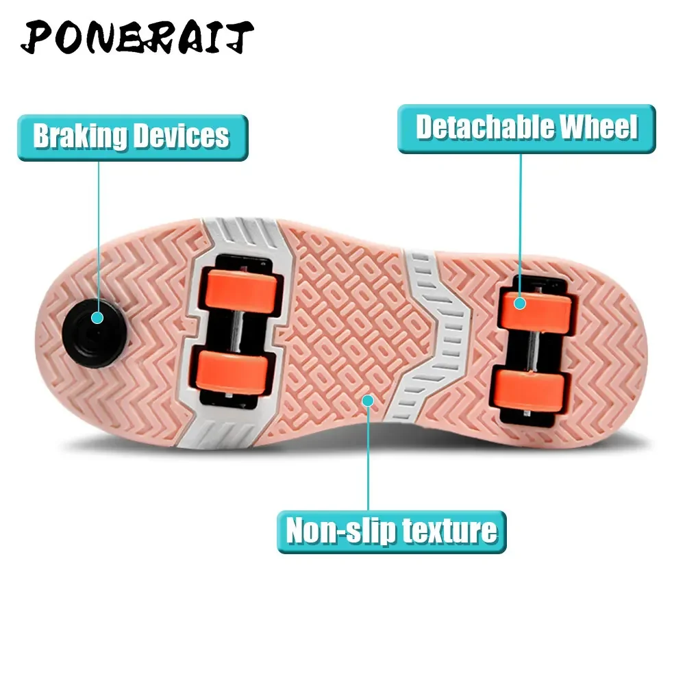 ユニセックスボタン延長 4 ホイールローラースケート靴新しいスニーカーホイール付き少年少女スケートスケート靴ホイール