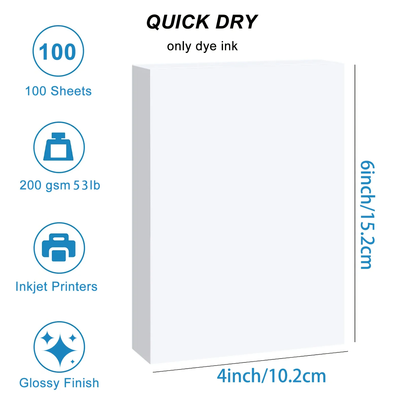 100 Sheets 200gsm Glossy Photo Paper 4x6 Inch 53lb Single-Sided Inkjet Printer Paper 4R Gray Backing Paper for Home Use