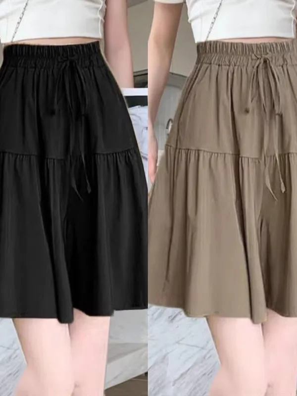 Calças Curtas de Cintura Alta em Nylon com Pregas para Mulheres, Estilo Casual de Verão, Calças de Ballet em Estilo Coreano