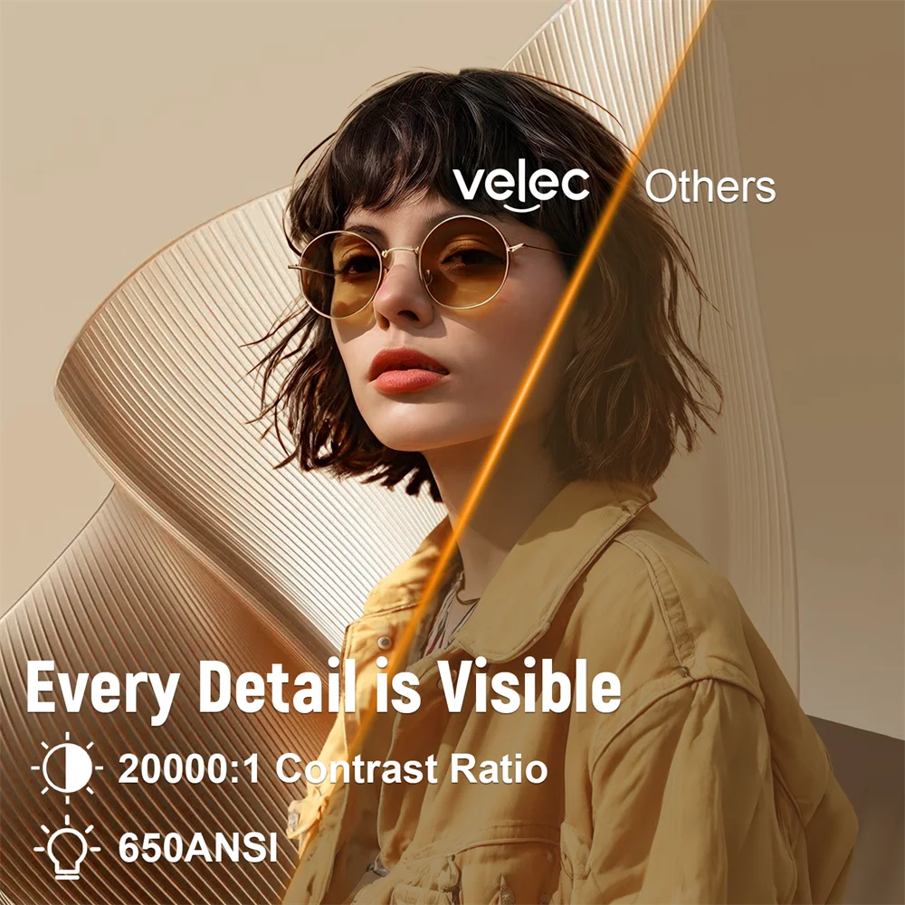 Velec Netflix Certification Projector Android 13 4K Native 1080P 650ANSI With Auto Focus Wifi6 BT5.2 360° Home Outdoor Projector