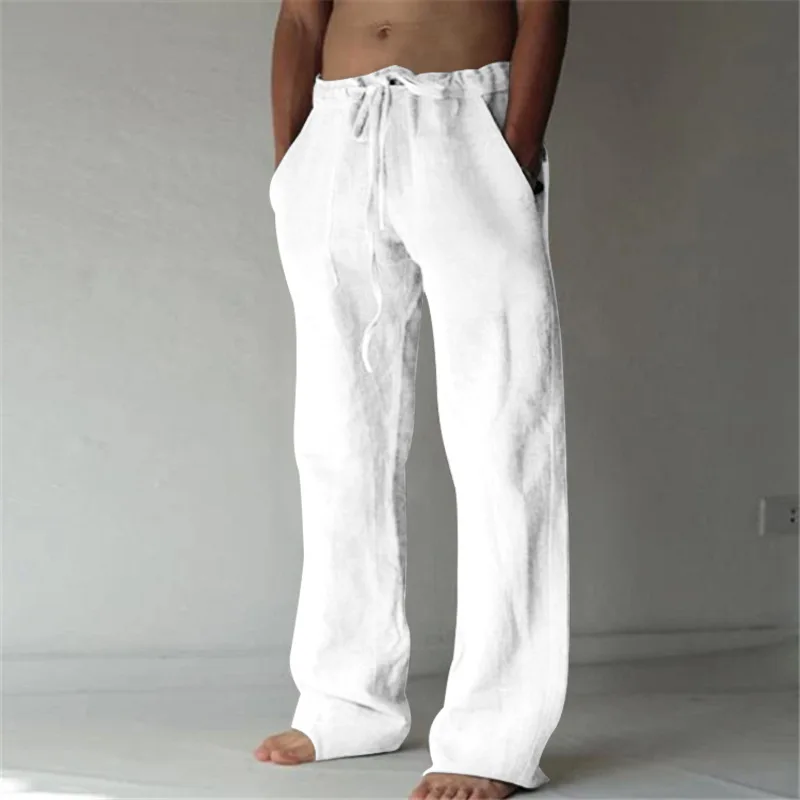 Verano primavera 2023 nuevos pantalones de lino de algodón para hombre otoño nuevos pantalones de lino transpirables de Color sólido ropa de calle deportiva S-3XL