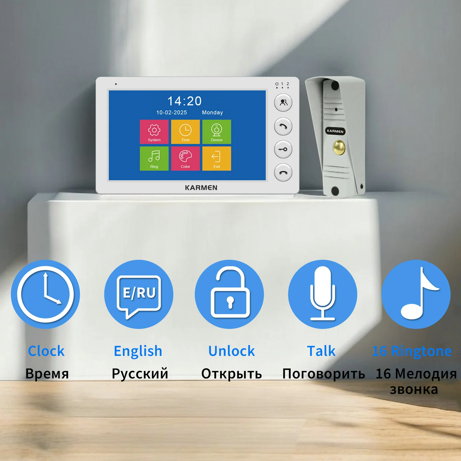 KARMEN – visiophone filaire avec système d'interphone, sonnette métallique d'extérieur, étanche, résistante au froid, Vision nocturne pour la sécurité