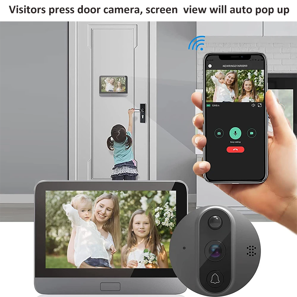 Smart Tuya 1080P WiFi Türklingel Auge Guckloch Kamera 5000mAh Audio 4,3' PIR FHD Infrarot Alexa Google Ankündigung digital Viewer