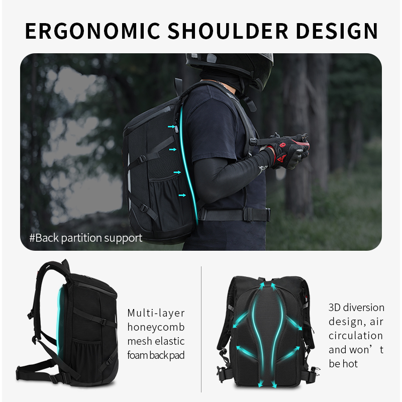 Waterproof Motorcycle Backpack Outdoor Sports Moto Biker Cycling Riding Helmet Backpack Reflective Business Travel Laptop Bag