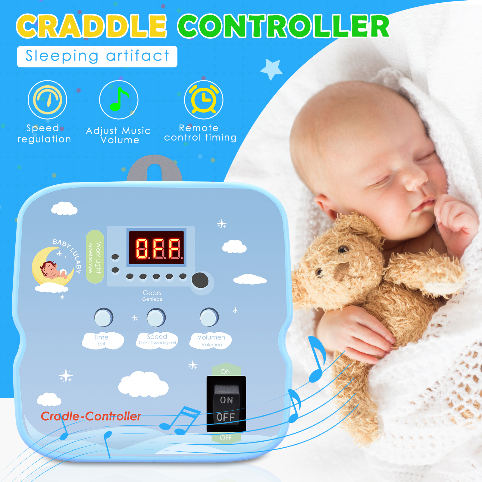 Controlador elétrico de balanço para bebês, mola de 2 peças e berço de mola com motor de controle remoto, temporizador ajustável de até 20kg, berço para bebês